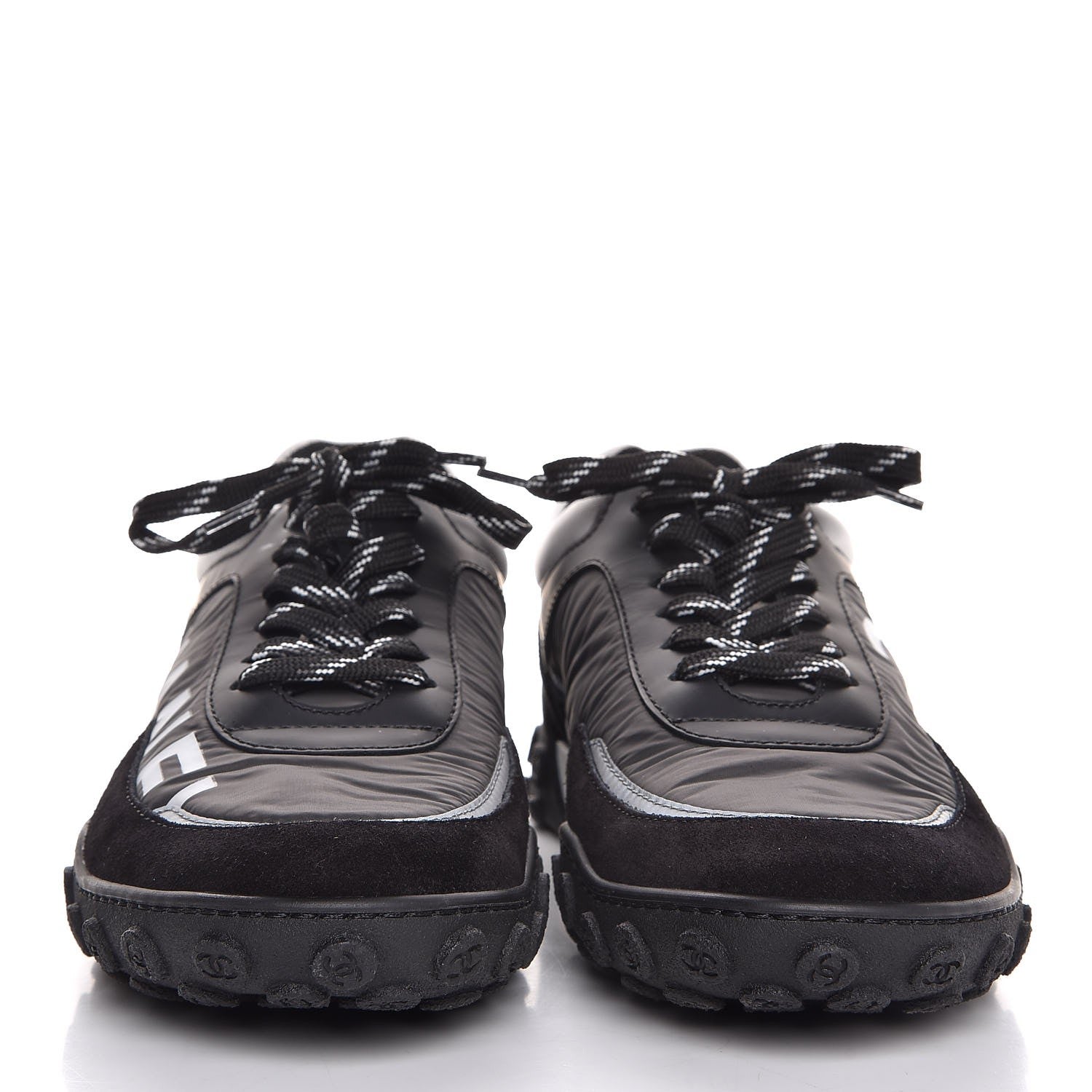 Chanel Nylon Calfskin CC Sneakers 38 Black Grey White 2 of 9