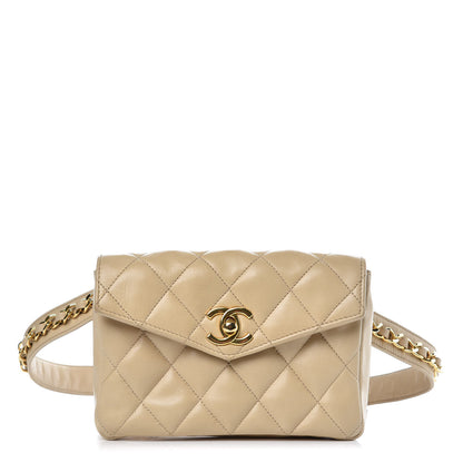 Chanel Lambskin Quilted Flap Waist Belt Bag Beige 1 of 15