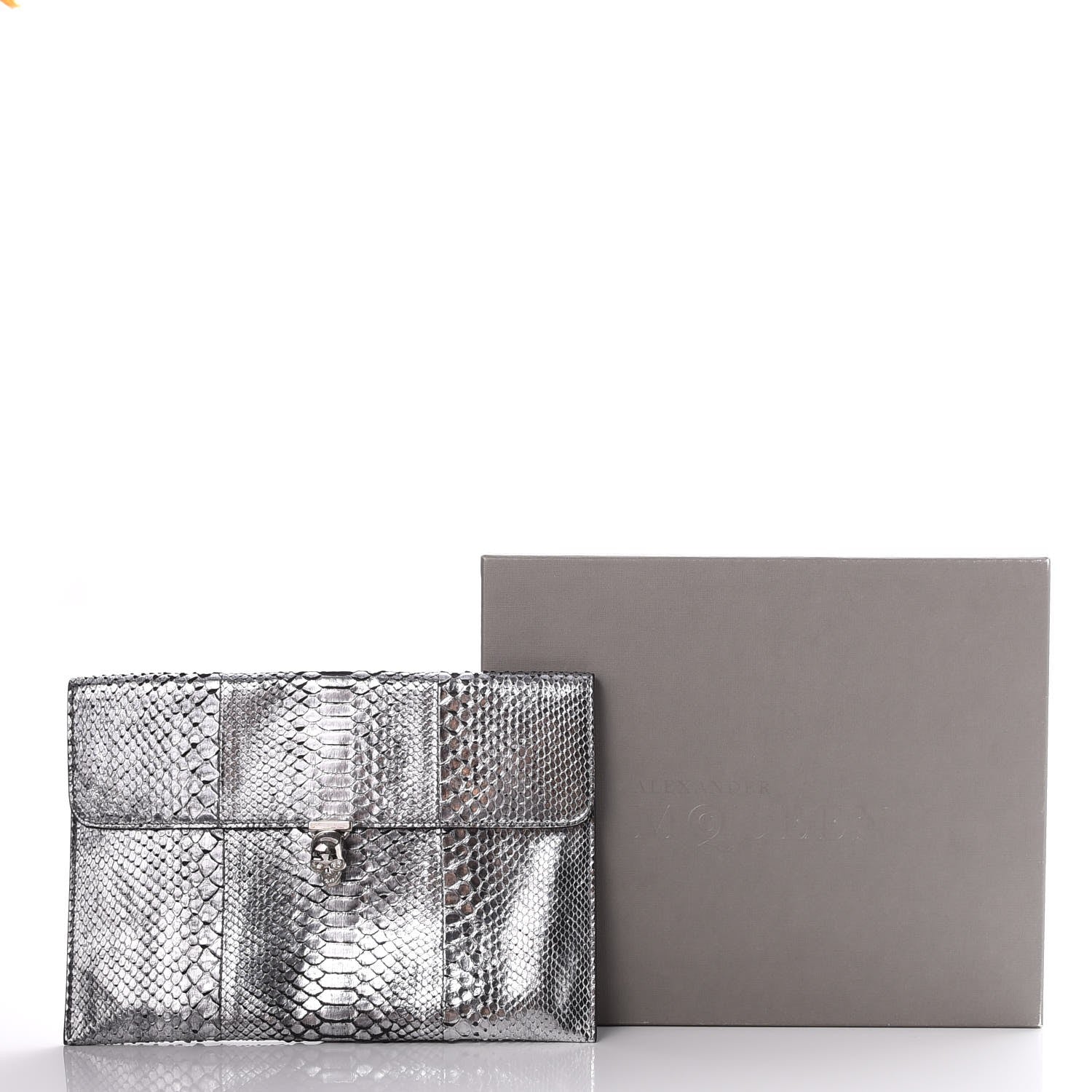 Alexander McQueen Metallic Python Embossed Skull Envelope Clutch Silver 10 of 10