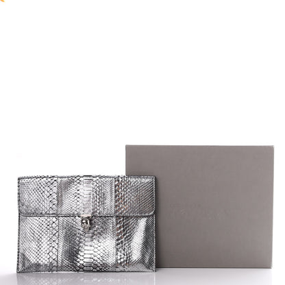 Alexander McQueen Metallic Python Embossed Skull Envelope Clutch Silver 10 of 10