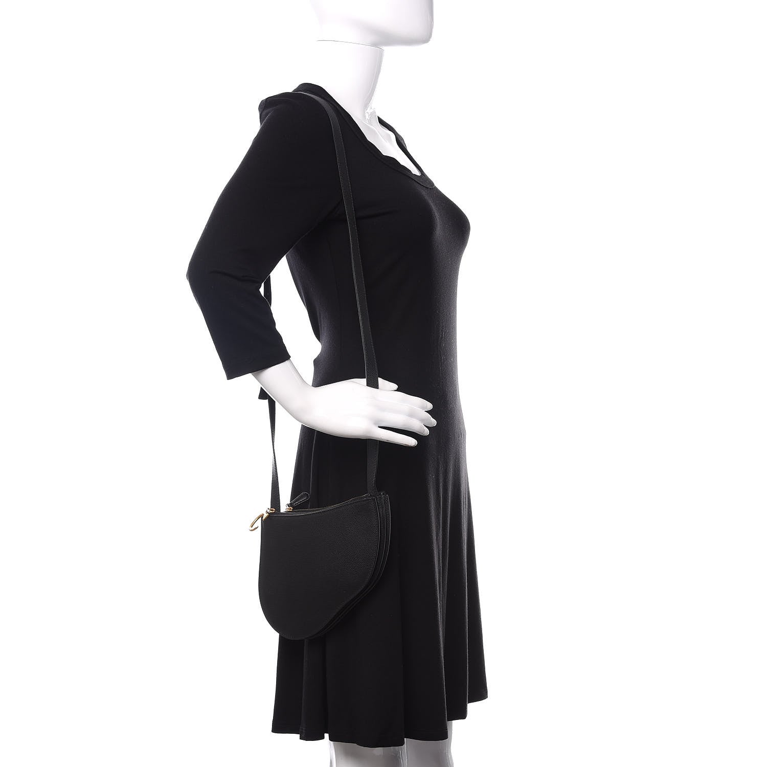 Christian Dior Grained Calfskin Saddle Pouch With Strap Black 2 of 11