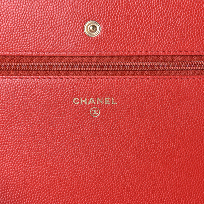 Chanel Caviar Camellia Embossed Wallet On Chain WOC Red 8 of 12