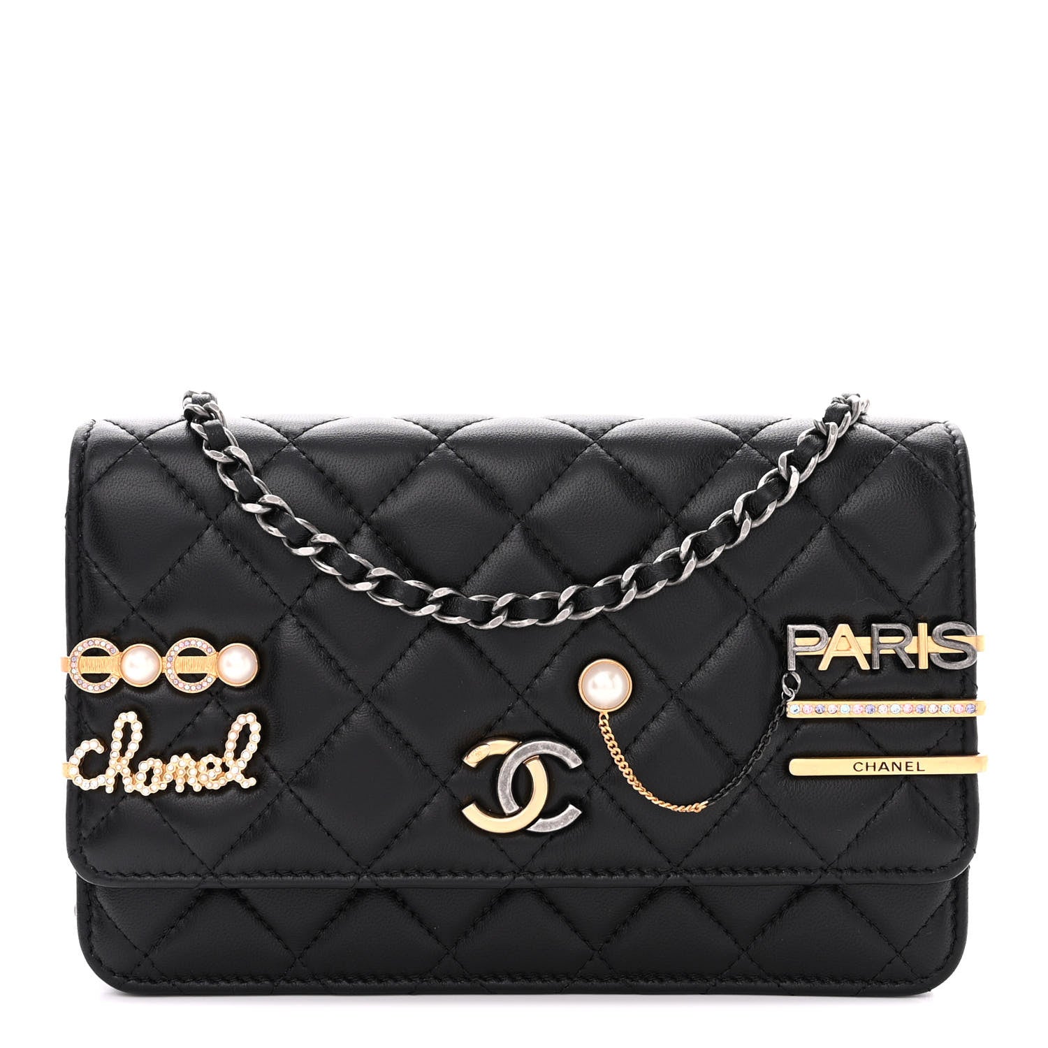 Chanel Lambskin Quilted Coco Clips Wallet On Chain WOC Black 1 of 12