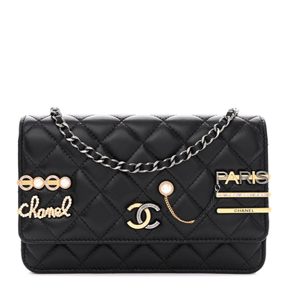 Chanel Lambskin Quilted Coco Clips Wallet On Chain WOC Black 1 of 12