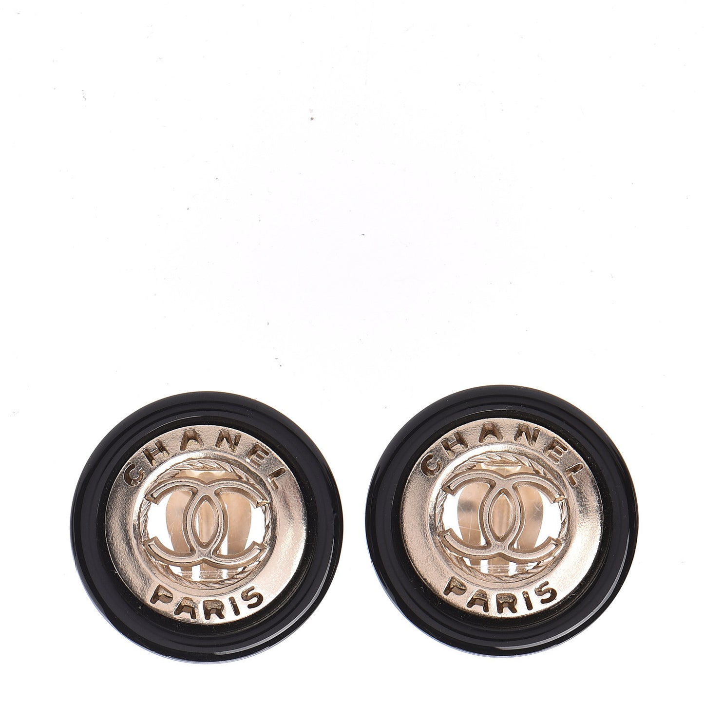 Enamel CC Clip On Earrings Black Gold