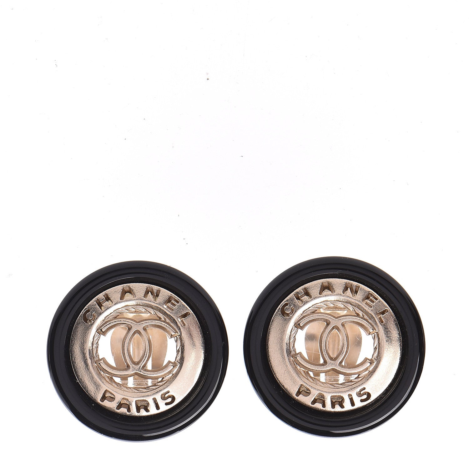 Chanel Enamel CC Clip On Earrings Black Gold 1 of 5