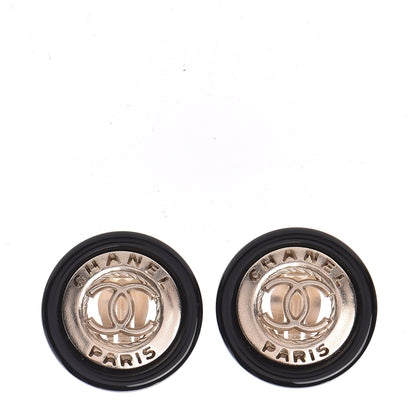 Chanel Enamel CC Clip On Earrings Black Gold 1 of 5