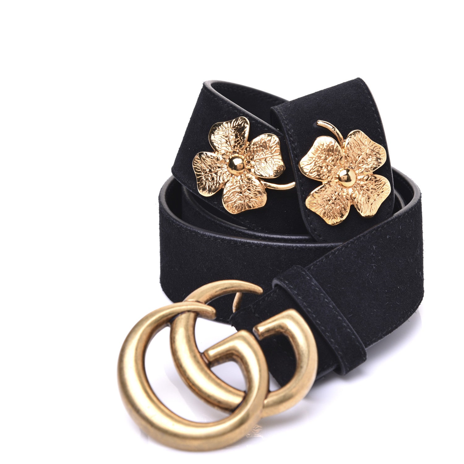 Gucci Suede GG Marmont Clover Belt 100 40 Black 8 of 9