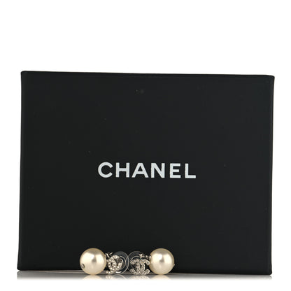 Chanel Crystal Pearl CC Drop Earrings Silver Pearly White 5 of 5