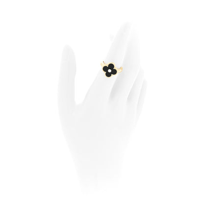 Van Cleef & Arpels 18K Yellow Gold Black Onyx Diamond Vintage Alhambra Ring 53 6.25 2 of 5