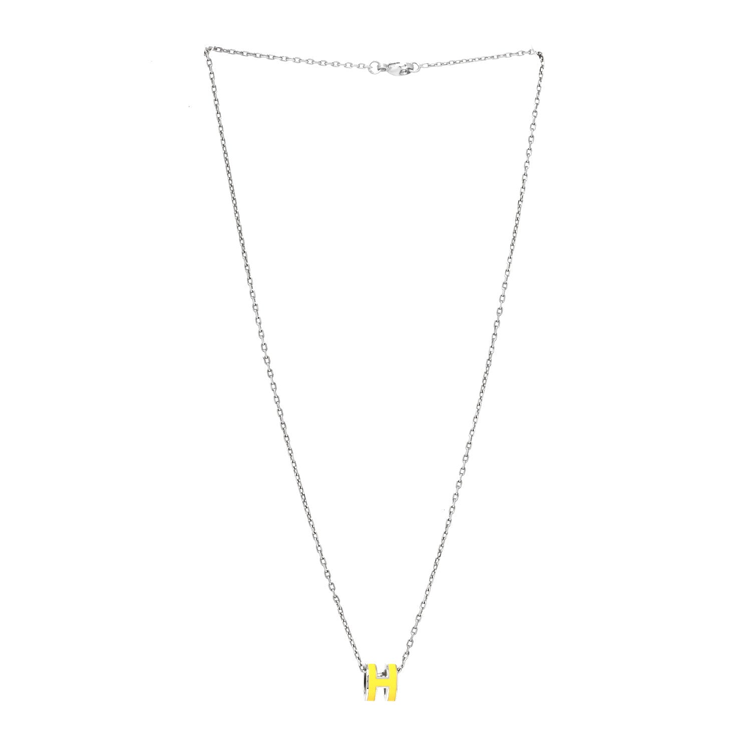 Hermes Lacquered Palladium Mini Pop H Pendant Necklace New Lime 3 of 5