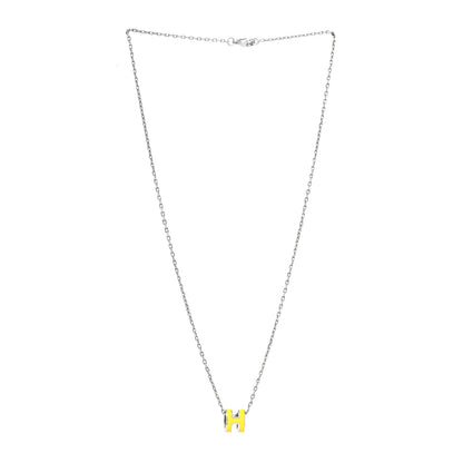 Hermes Lacquered Palladium Mini Pop H Pendant Necklace New Lime 3 of 5