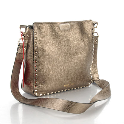 Valentino Garavani Metallic Pebbled Calfskin Small Rockstud Flip-Lock Messenger Bag Sasso 3 of 7