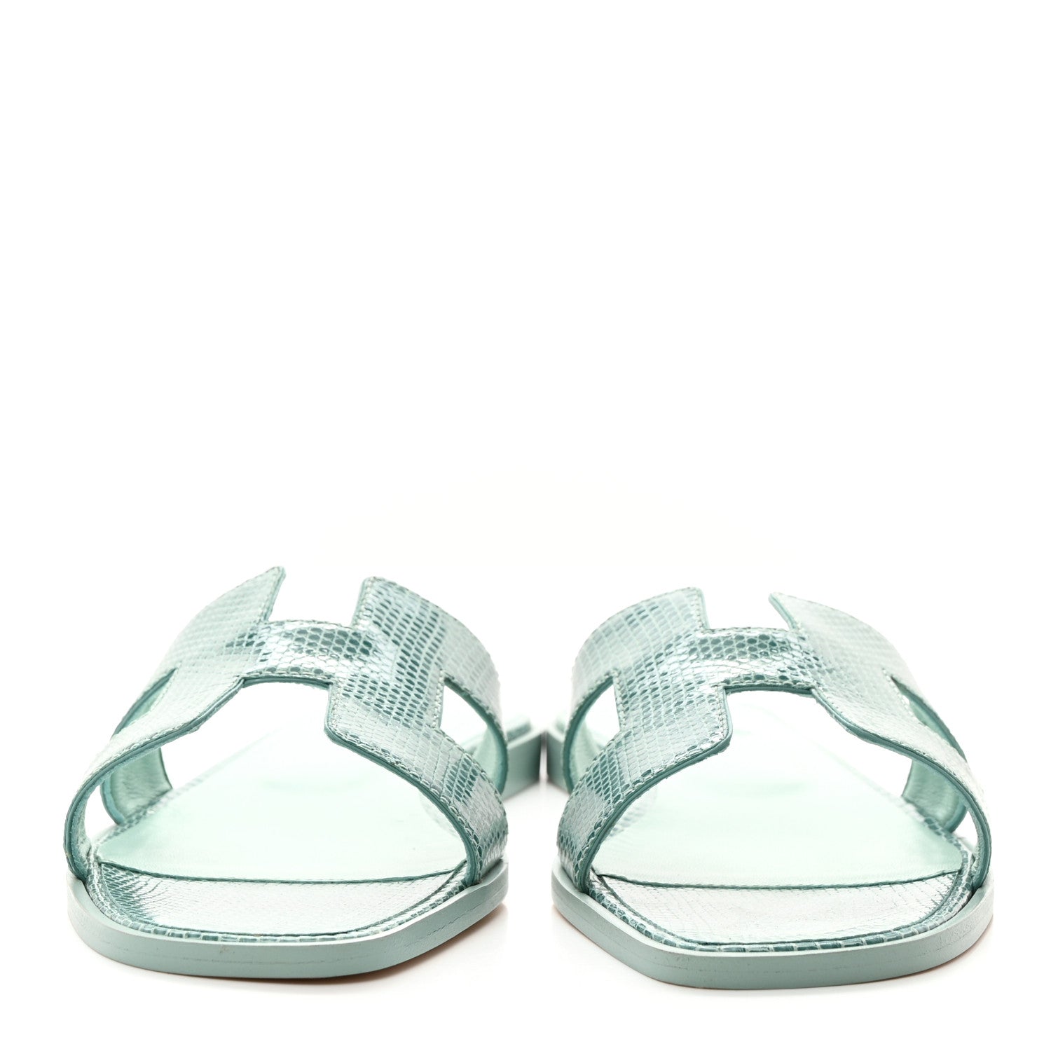 Hermes Lizard Oran Sandals 38.5 Vert Embrun 2 of 9