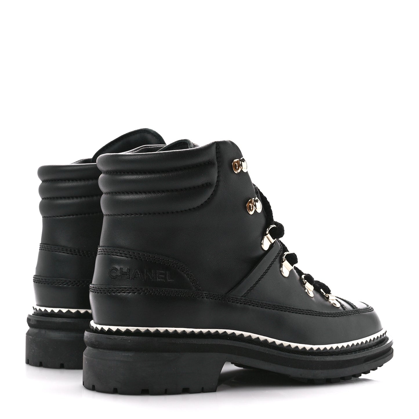 Calfskin Lambskin Lace Up Boots 35 Black