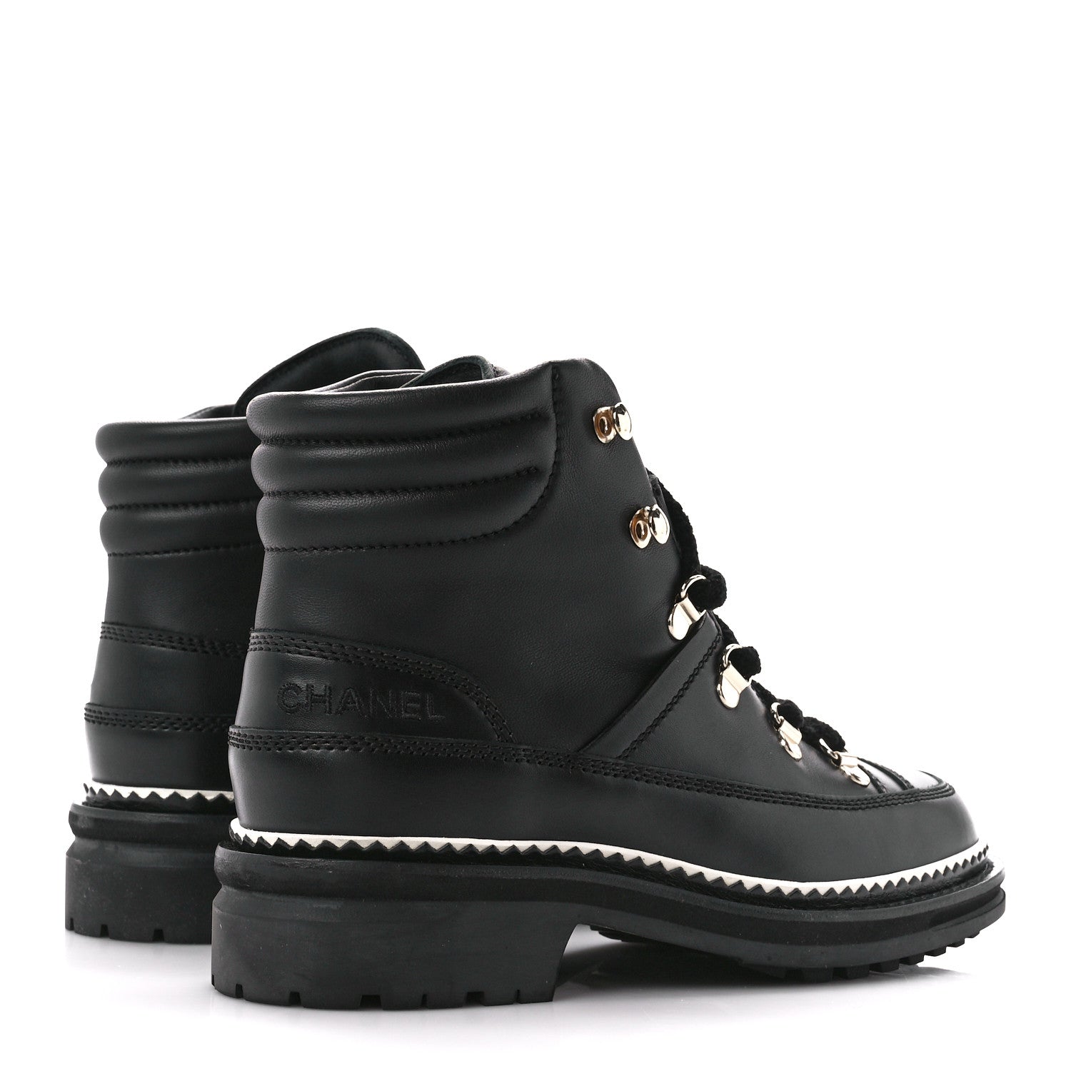 Chanel Calfskin Lambskin Lace Up Boots 35 Black 4 of 9
