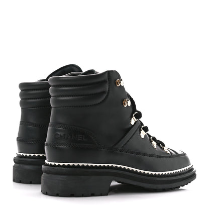 Chanel Calfskin Lambskin Lace Up Boots 35 Black 4 of 9