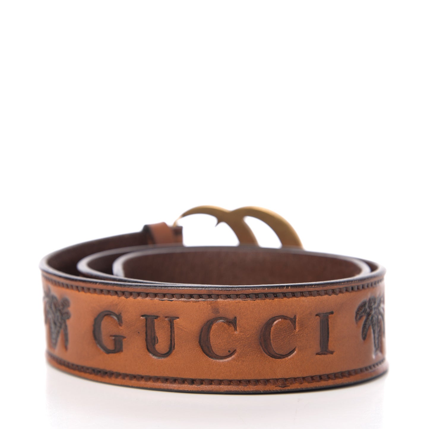 Calfskin Gucci Loved Embossed Double G 40mm Belt 80 32 Cuoio