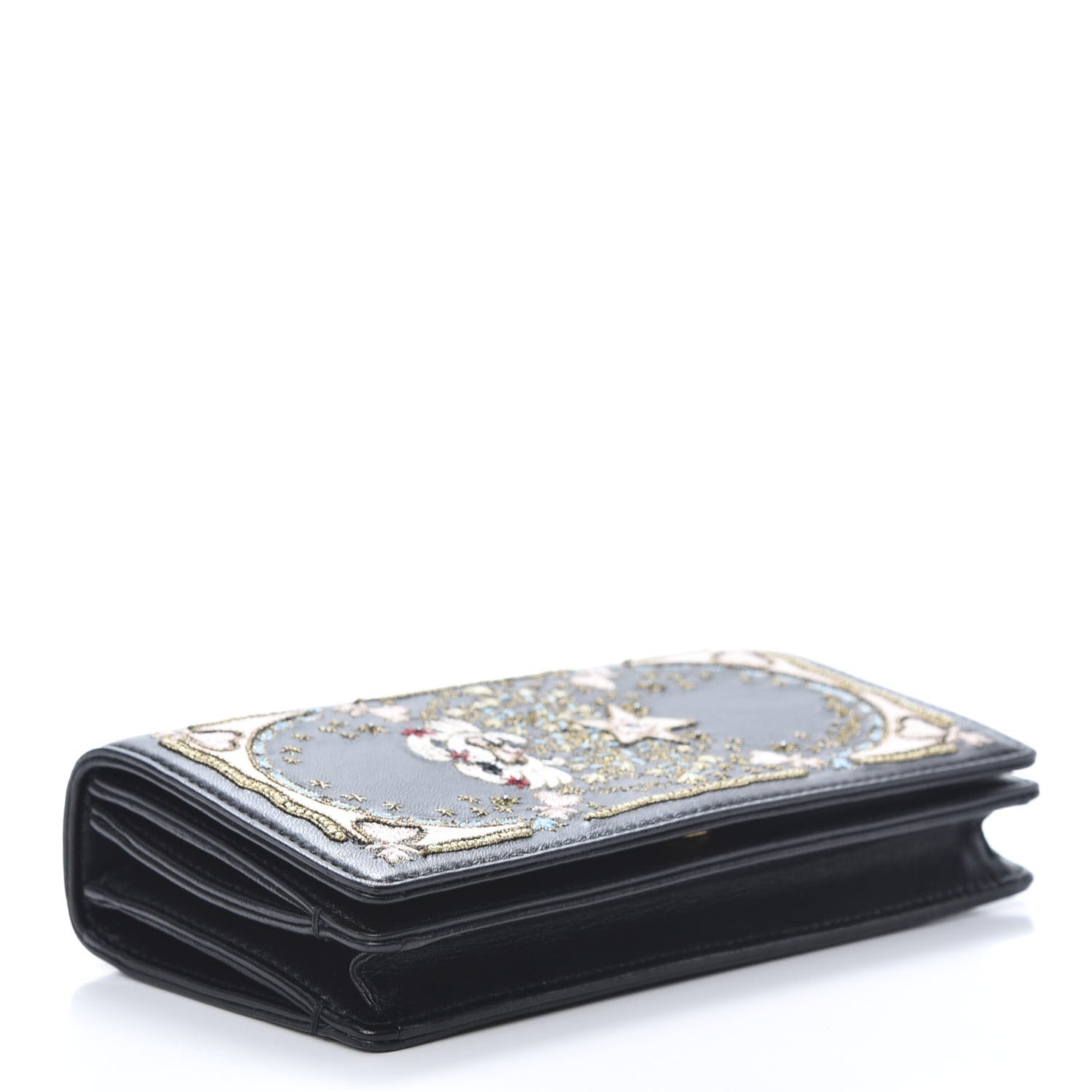 Lambskin Embroidered Tarot Pouch Clutch Black