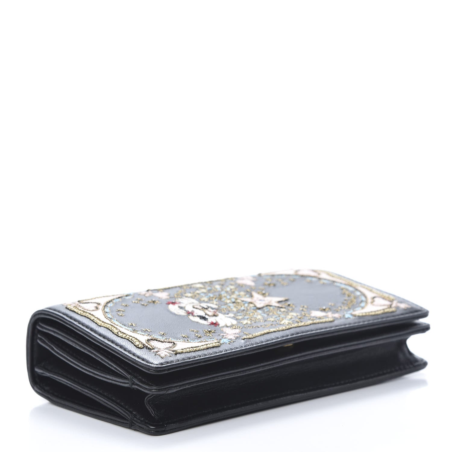Christian Dior Lambskin Embroidered Tarot Pouch Clutch Black 4 of 9