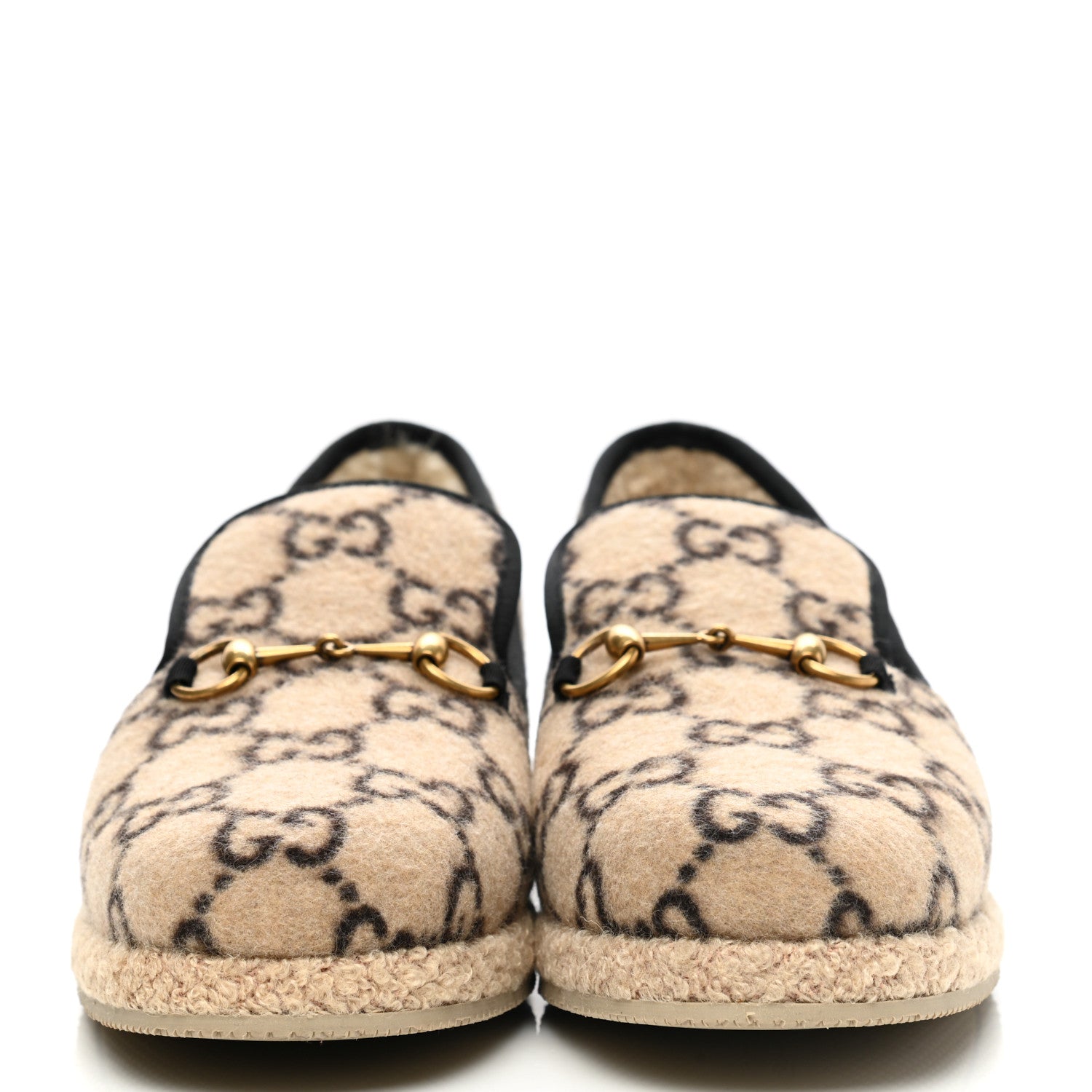 Gucci Covered Wool GG Monogram Mens Fria Horsebit Loafers 10 Beige Ebony Black Butterscotch 2 of 9