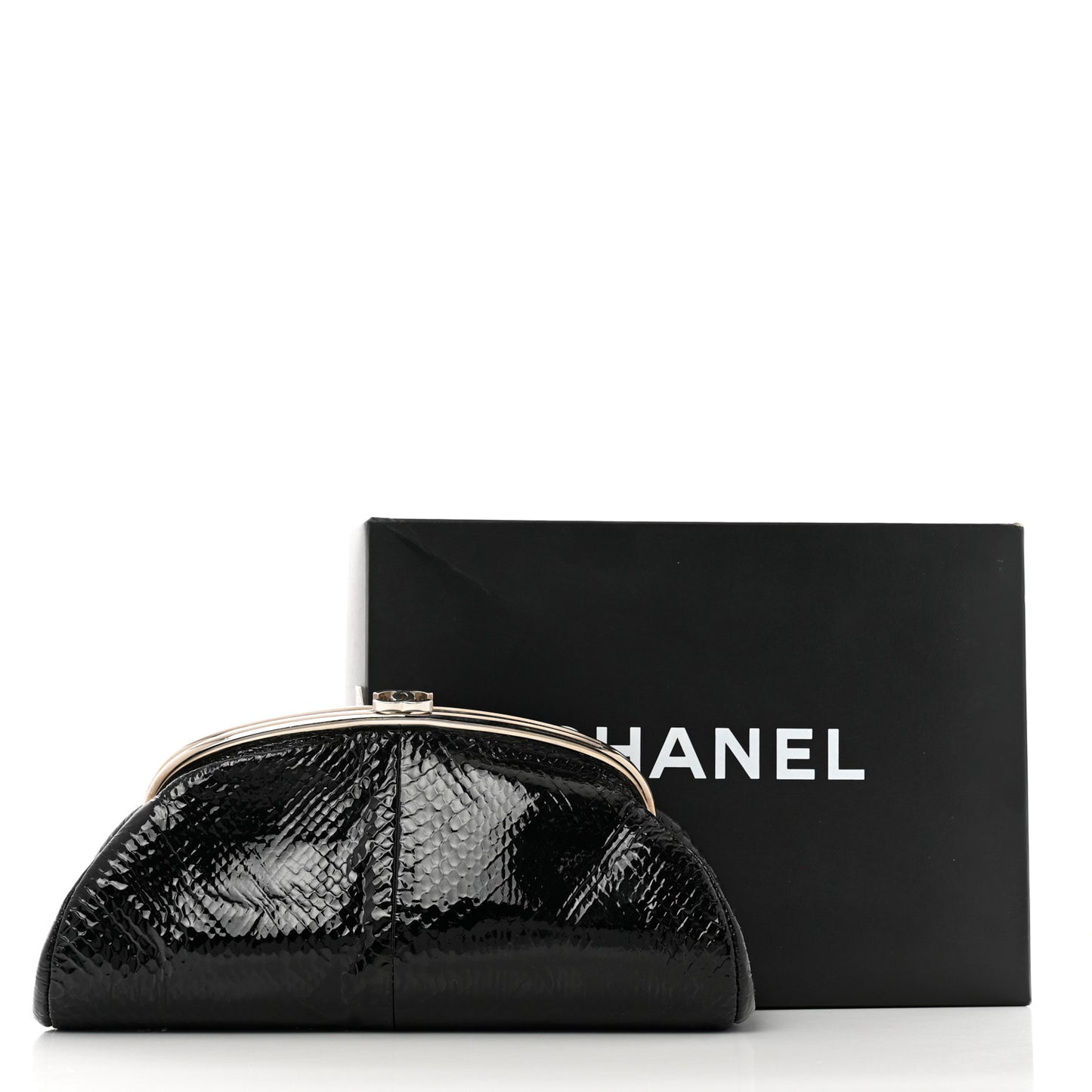 Glazed Snakeskin Timeless Clutch Black