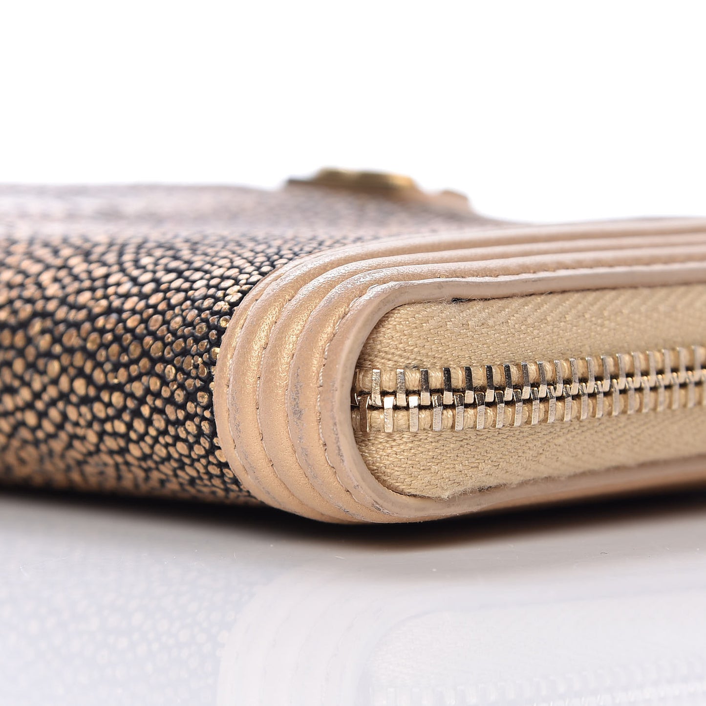 Metallic Galuchat Stingray Lambskin Boy Zip Around Wallet Gold