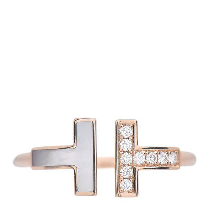 Tiffany 18K Rose Gold Diamond Mother of Pearl T Wire Ring 52 6 1 of 6