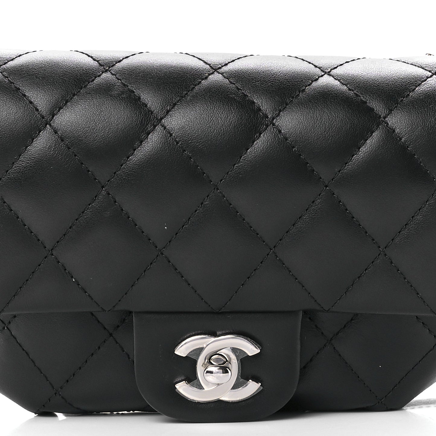 Calfskin Quilted CC Uniform Flap Belt Bag Black