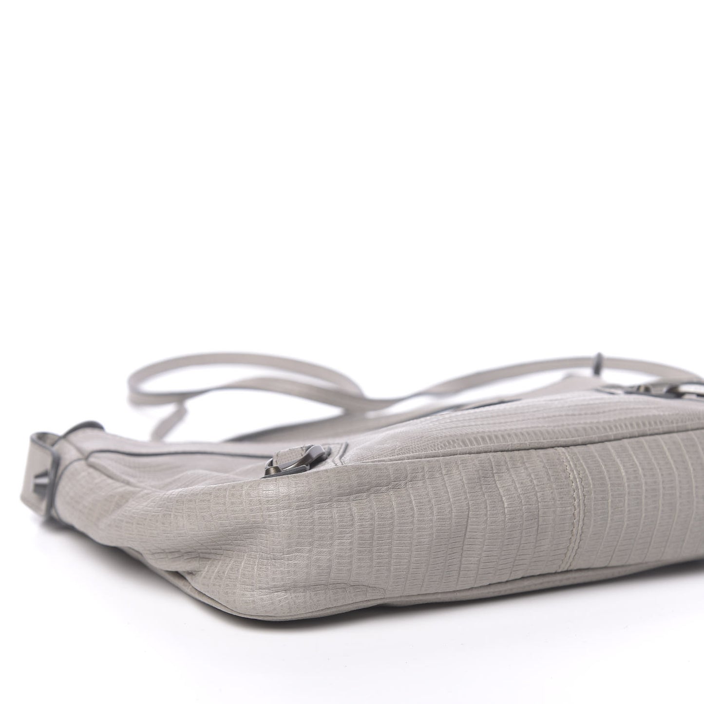 Agneau Lizard Embossed Classic Hardware Hip Gris Clair