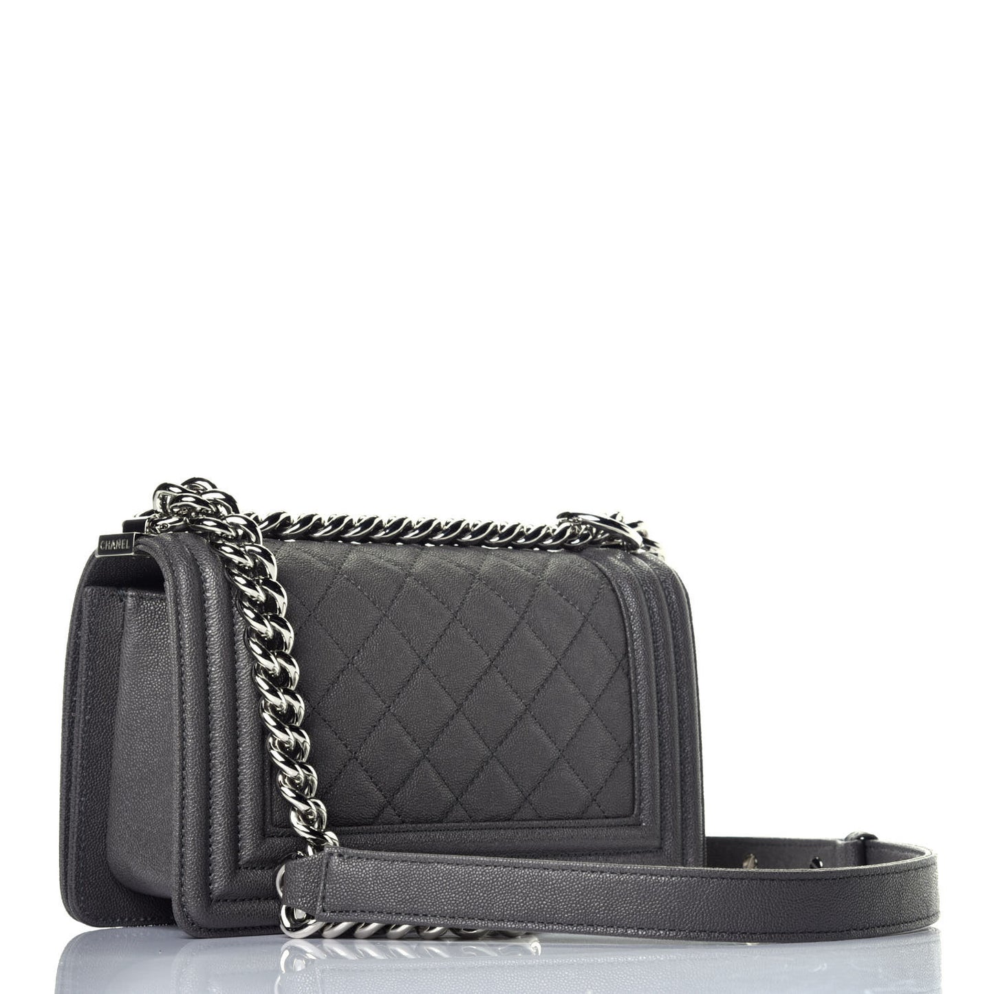 Caviar Quilted Small Boy Flap Grey