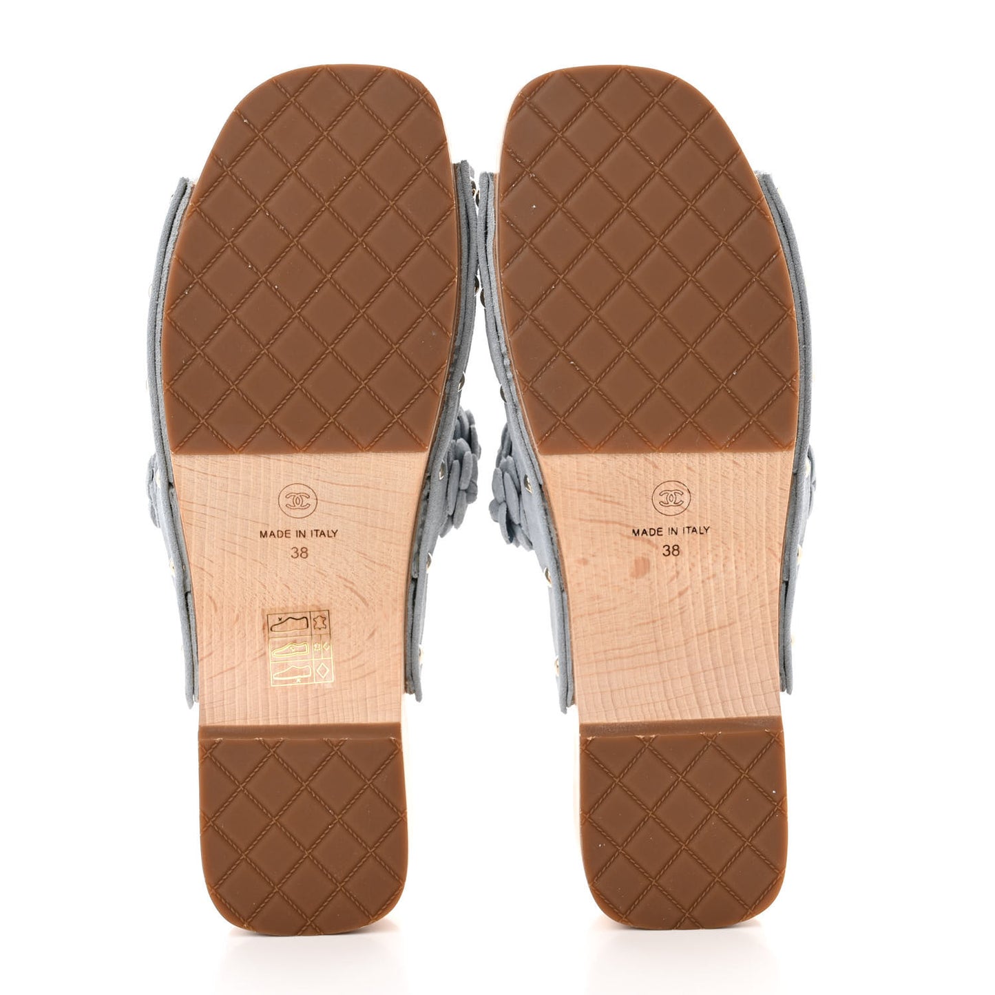 Suede Calfskin Camellia Mules 38 Light Blue