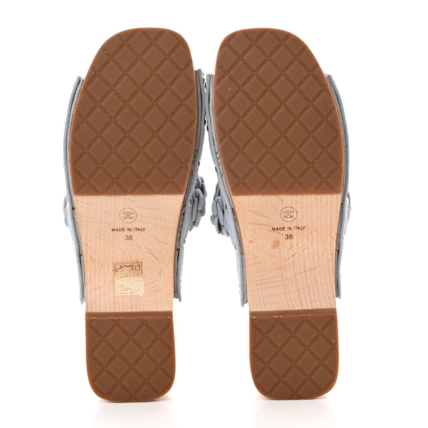 Chanel Suede Calfskin Camellia Mules 38 Light Blue 5 of 9
