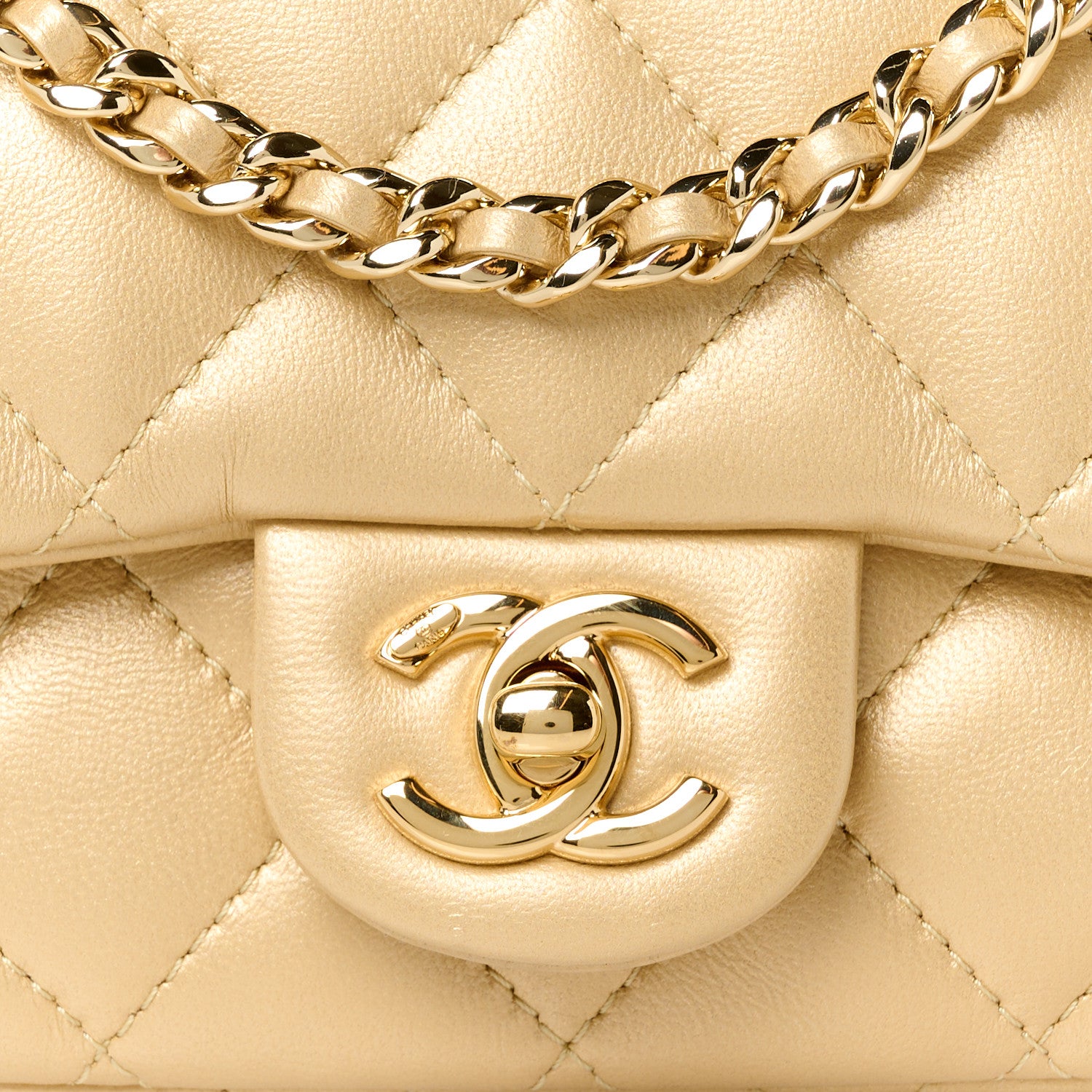 Chanel Metallic Lambskin Resin Quilted Top Handle Mini Flap Gold 9 of 11