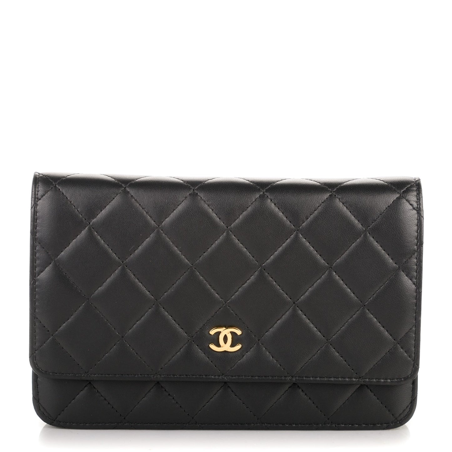 Lambskin Quilted Wallet On Chain WOC Black