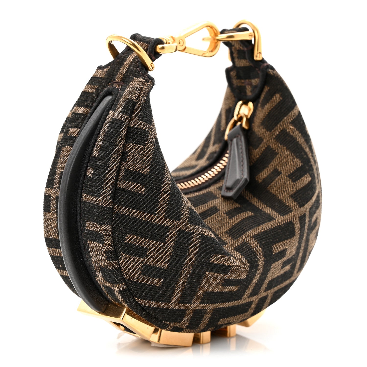 Fendi Fabric Jacquard FF 1974 Nano Fendigraphy Hobo Charm Tobacco Moro 3 of 10