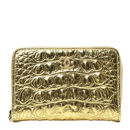 Chanel Metallic Calfskin Crocodile Embossed Cocodile Zip Coin Case Gold 1 of 8
