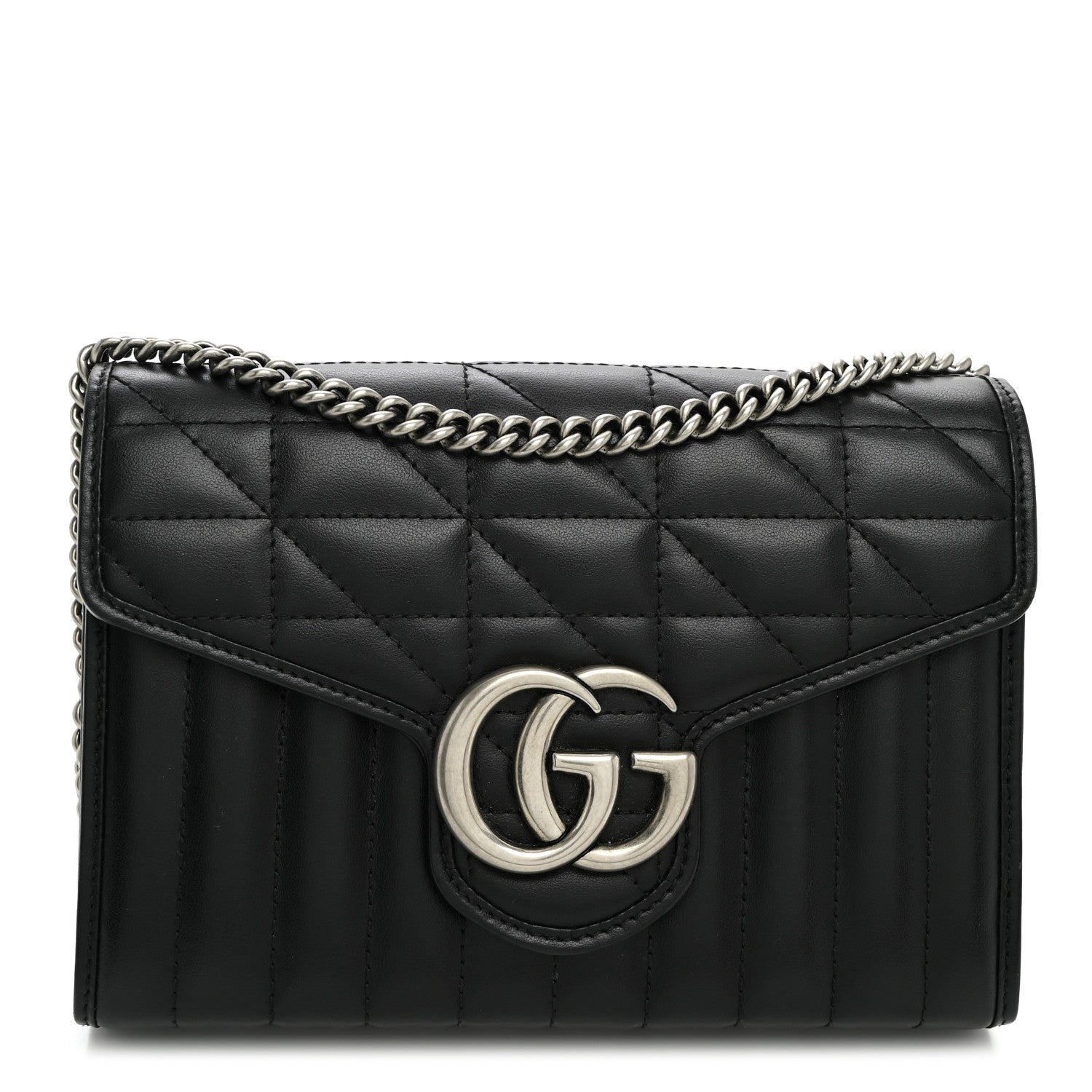 Gucci Calfskin Matelasse Aria GG Marmont Chain Wallet Black 1 of 11