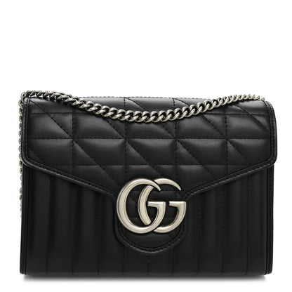 Gucci Calfskin Matelasse Aria GG Marmont Chain Wallet Black 1 of 11