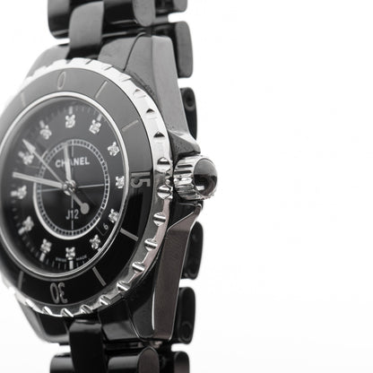 Chanel Stainless Steel Ceramic Diamond 33mm J12 Quartz Watch Black 4 of 5