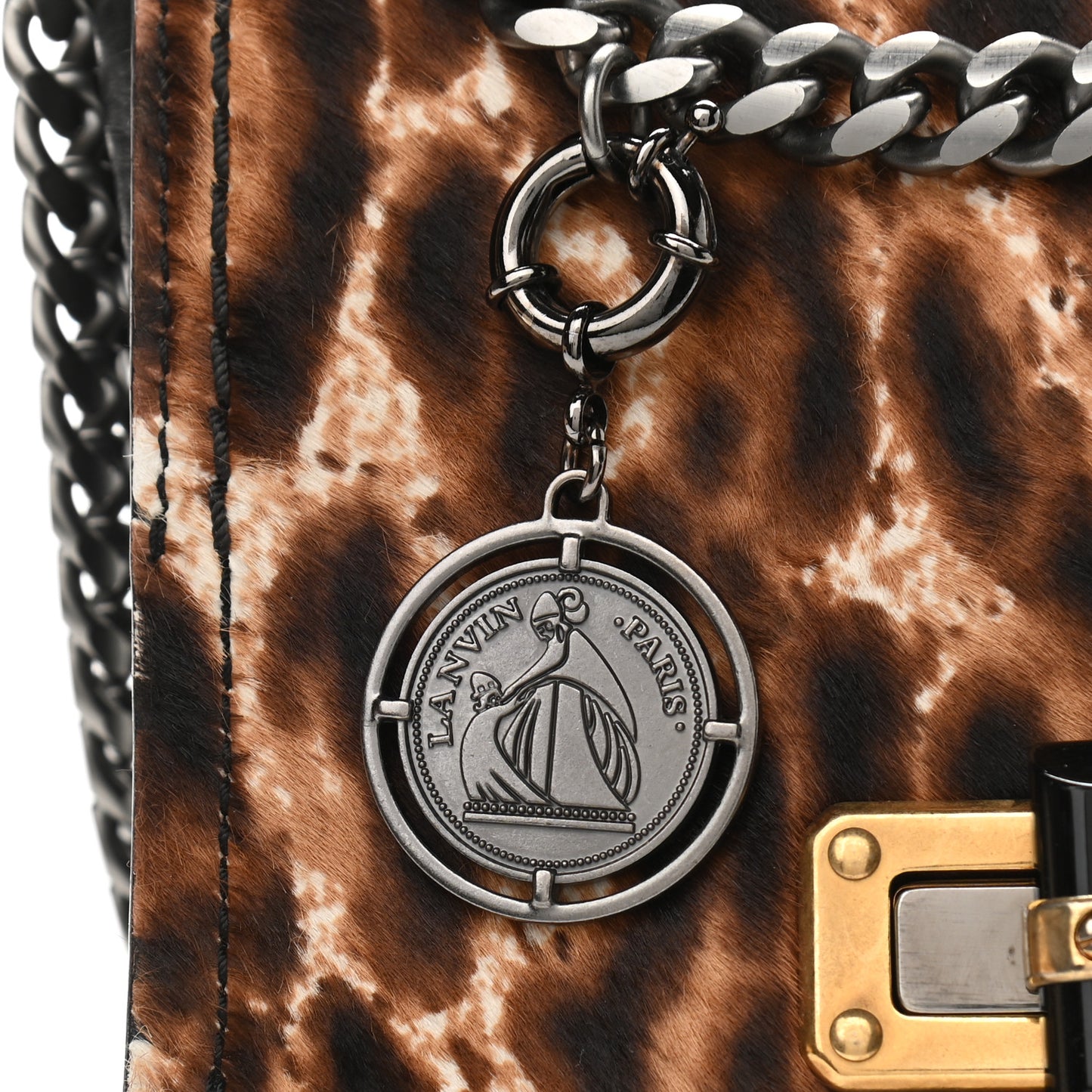 Calf Hair Calfskin Leopard Print Mini Happy Crossbody Black