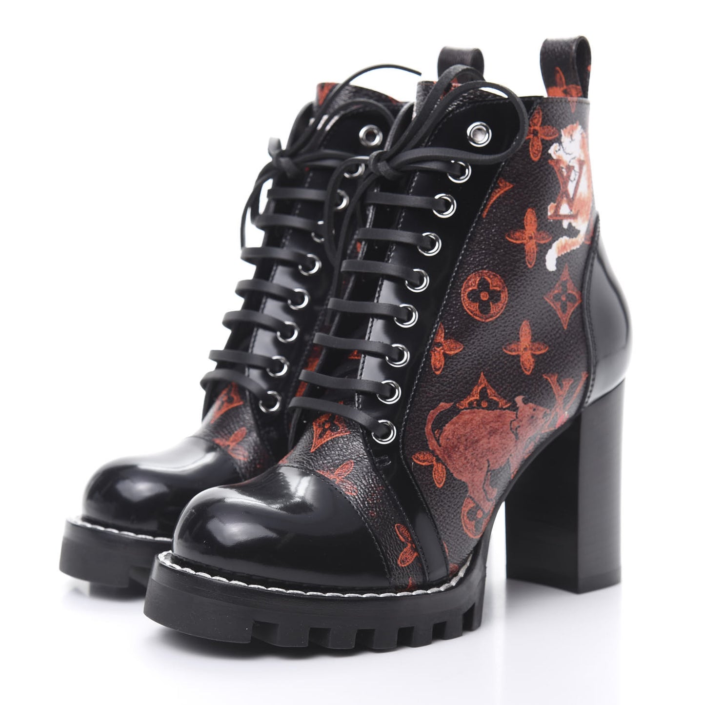 Patent Calfskin Catogram Star Trail Ankle Boots 36.5 Black Marron
