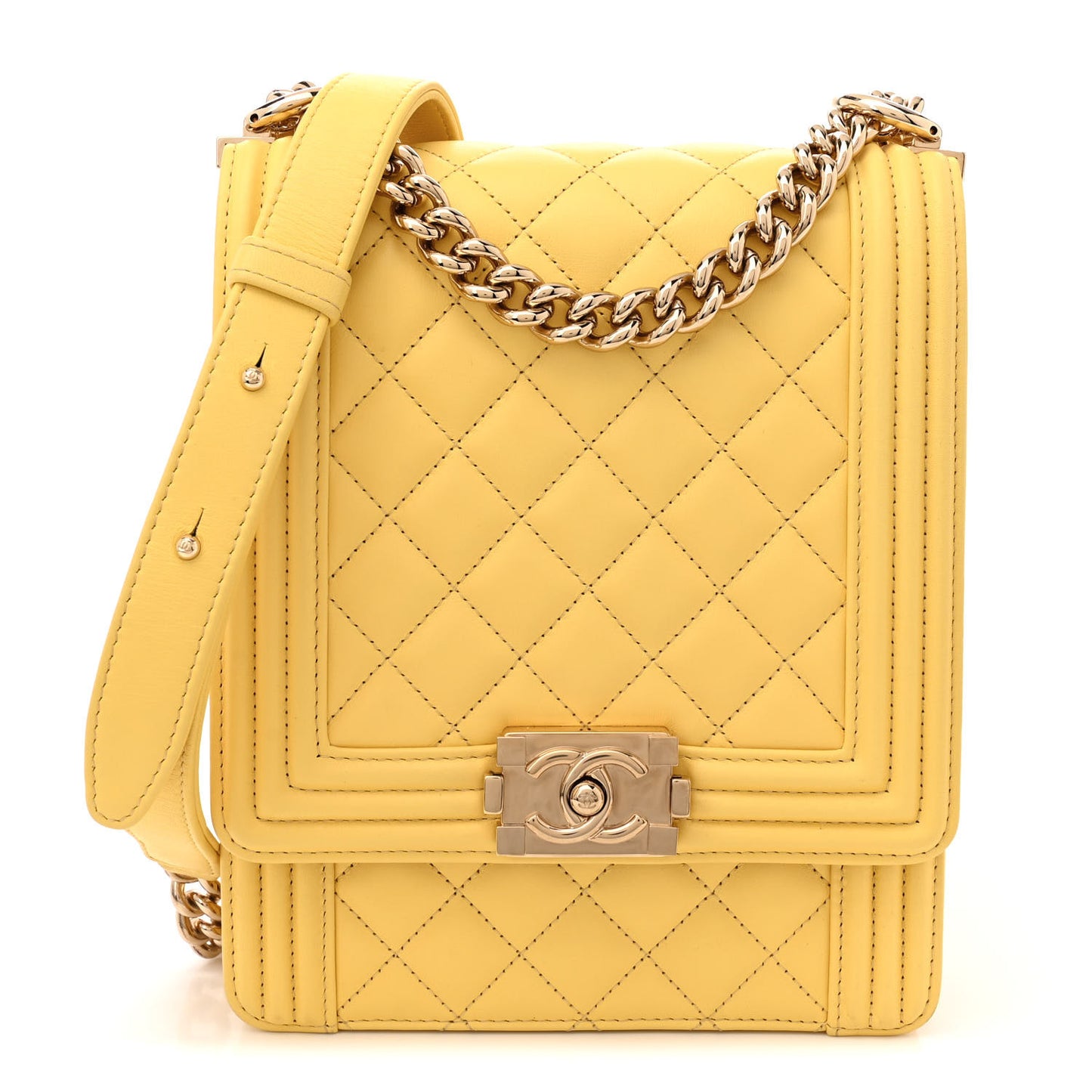 Lambskin Quilted North South Boy Flap Yellow