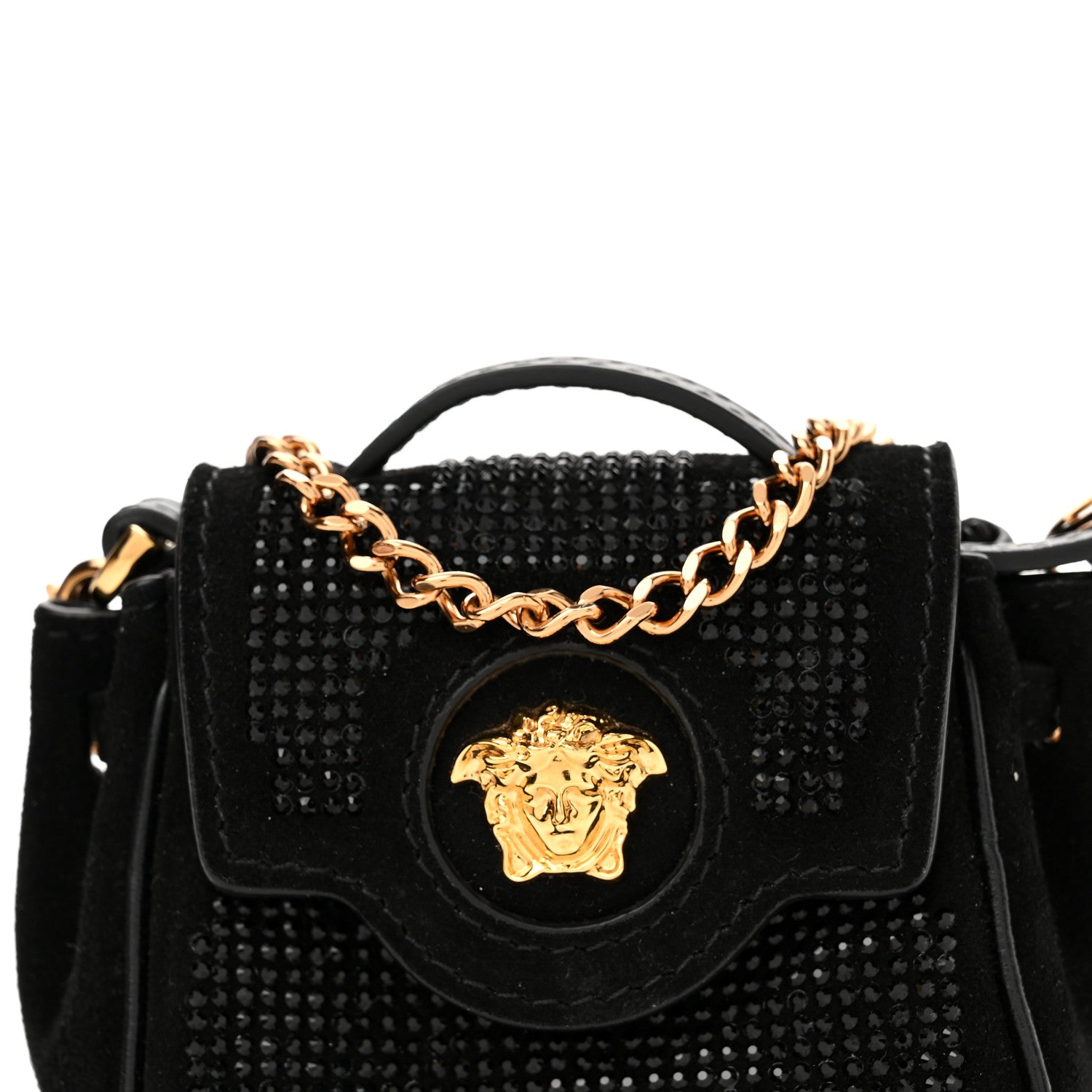Versace Suede Crystal Studded Micro La Medusa Bag Black 7 of 9