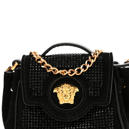 Versace Suede Crystal Studded Micro La Medusa Bag Black 7 of 9