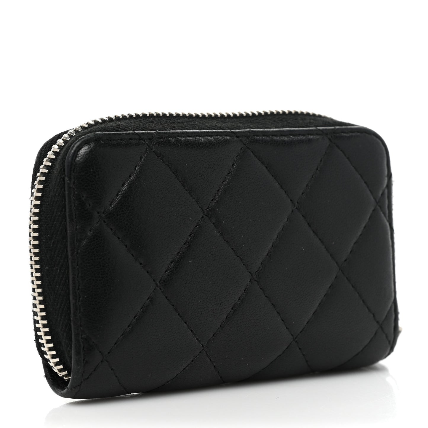 Lambskin Quilted Zip Coin Purse Black
