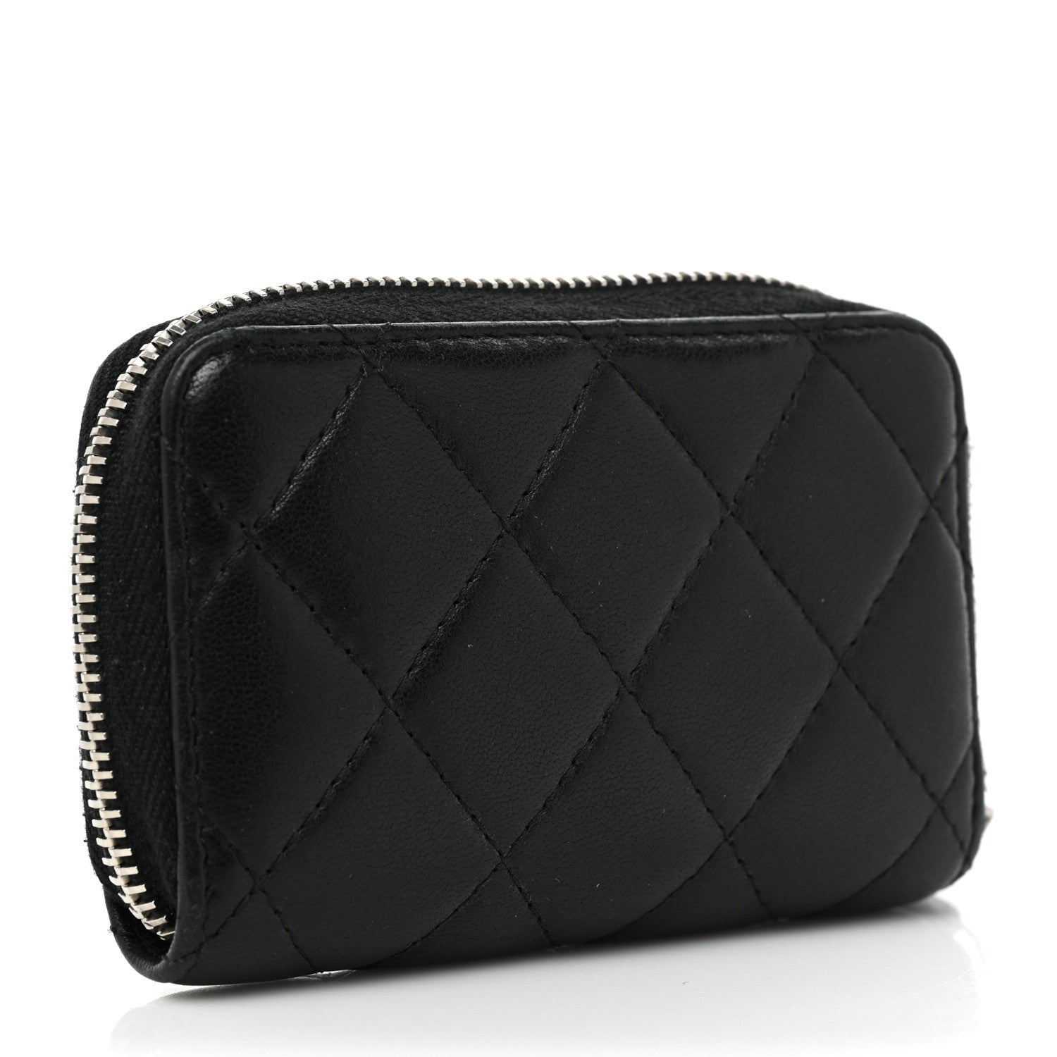 Chanel Lambskin Quilted Zip Coin Purse Black 3 of 14