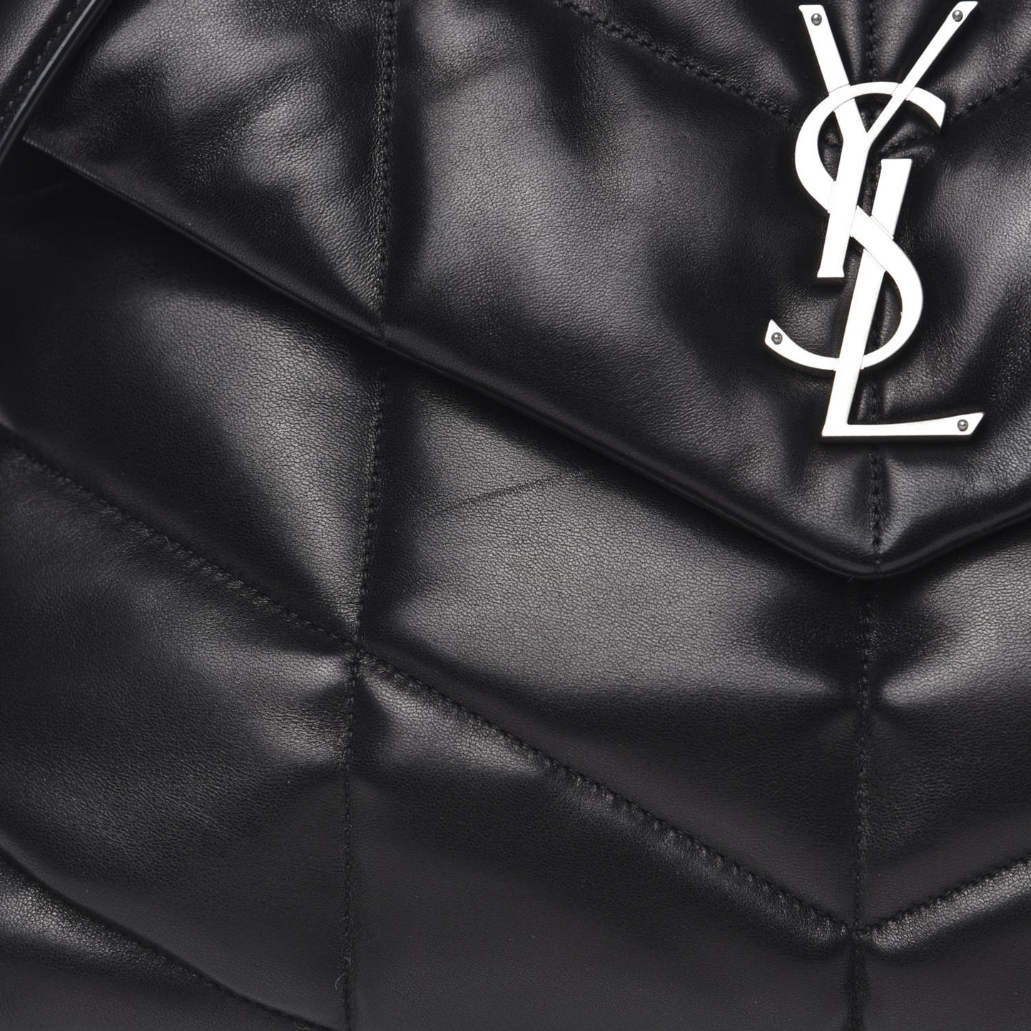 Lambskin Quilted Medium Loulou Puffer Monogram Chain Satchel Black