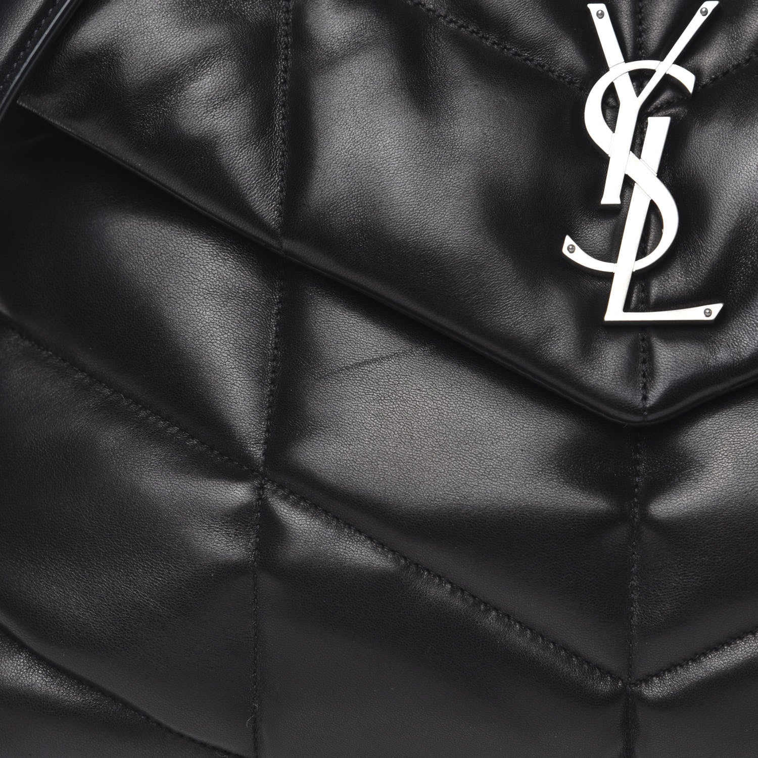 Saint Laurent Lambskin Quilted Medium Loulou Puffer Monogram Chain Satchel Black 10 of 11