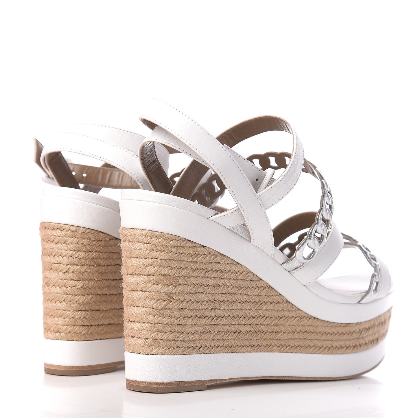 Metallic Nappa Amarres Wedge Espadrille 40 White Gris Argente